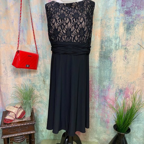 📌Jessica Howard Little Black Dress with Lace - Picture 1 of 14